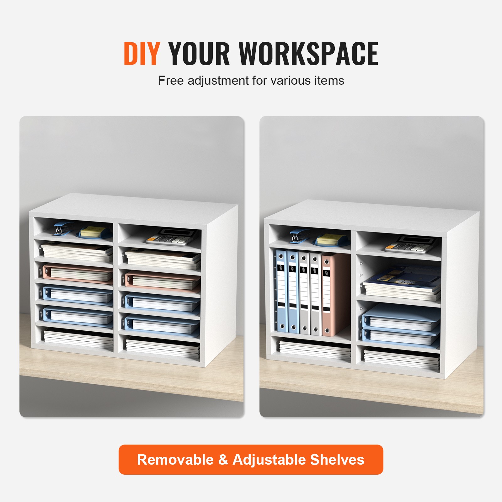 Uimoso Wood Literature Organizer Adjustable File Sorter 12 Compartments White