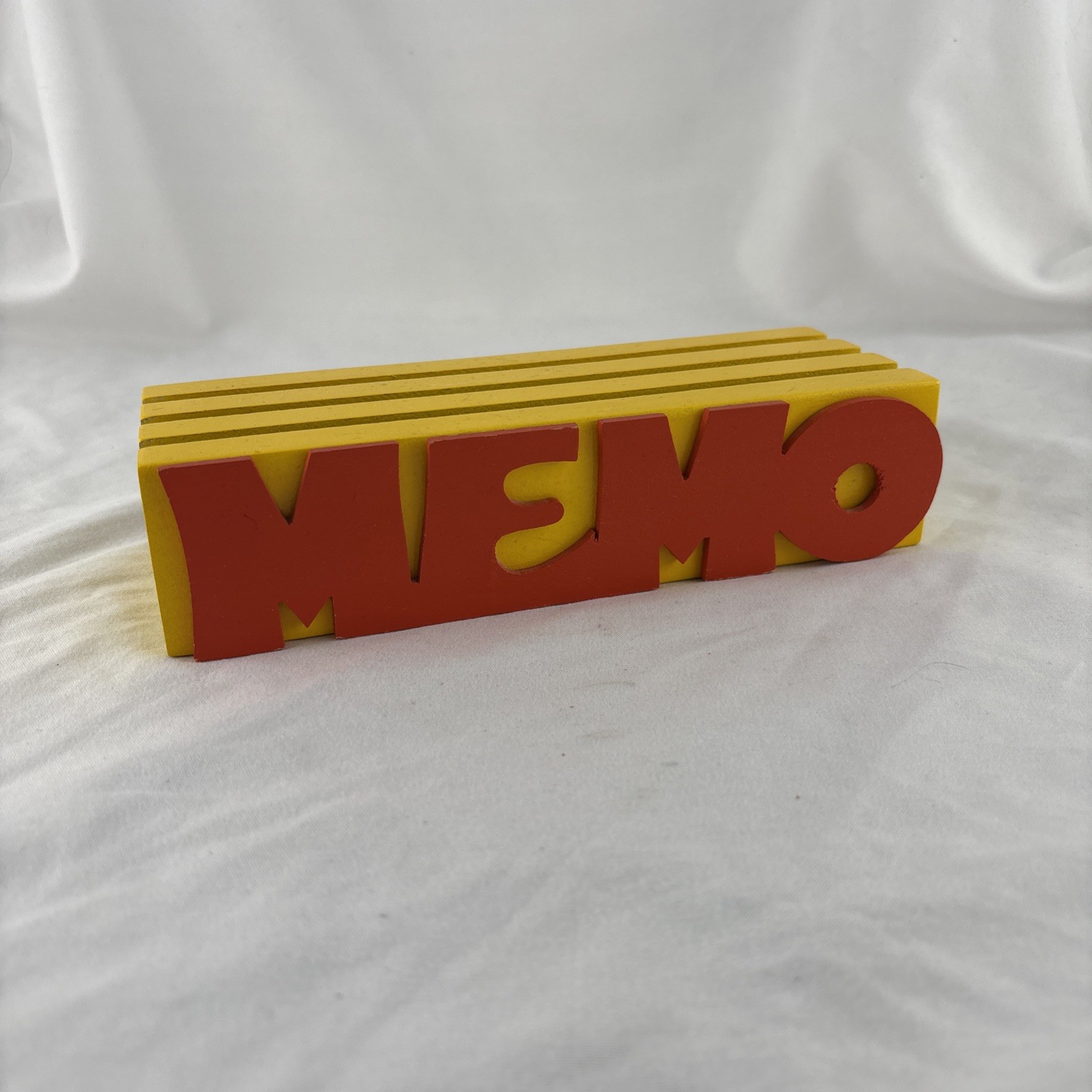 Vintage Retro Wooden “MEMO” Spellout Holder Desktop Organizer Yellow and Red