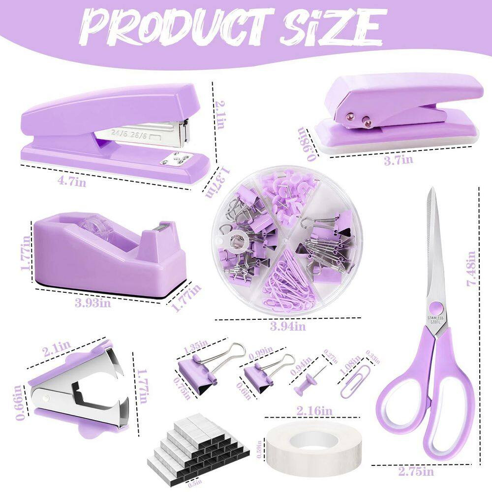 17-Pieces Purple Office Desk Accessories Set Mesh Organizer Stapler Tape Dispens