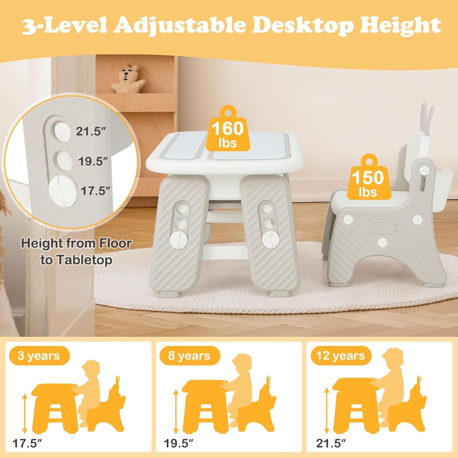 Kids Table and Chair Set, Activity Table with Magnetic Ding