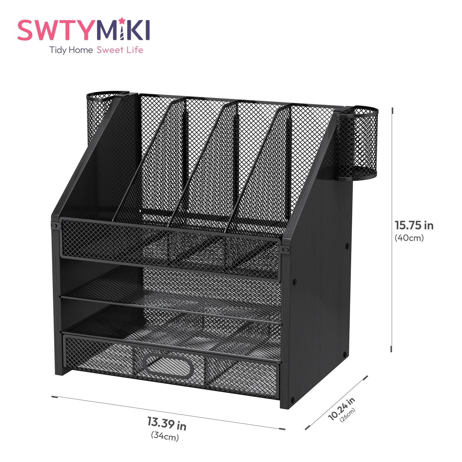 Desk Organizer with Drawers – Mesh and Wood Desk File Organizer with Pen Hold…