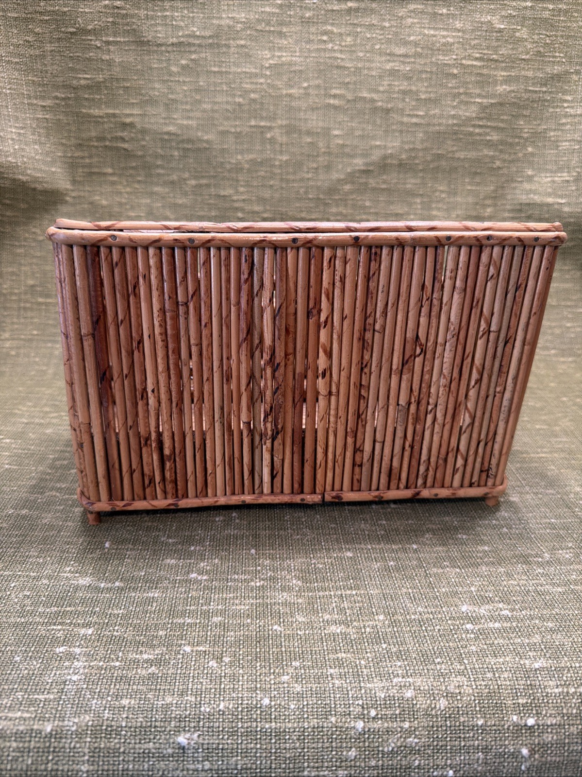 Vintage Bamboo Rattan Desk Mail Letter Holder Organizer