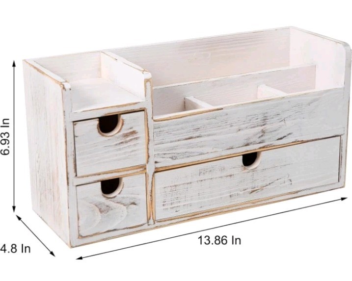EXOLIRY White Wooden Desktop Organizer 3 Removable Drawers Office Supplies. 45