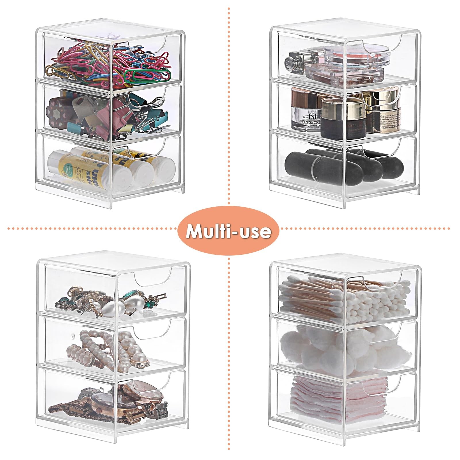 BTSKY 2 Pack Small Acrylic Storage Organizer with Drawers, 1 Pack, Clear