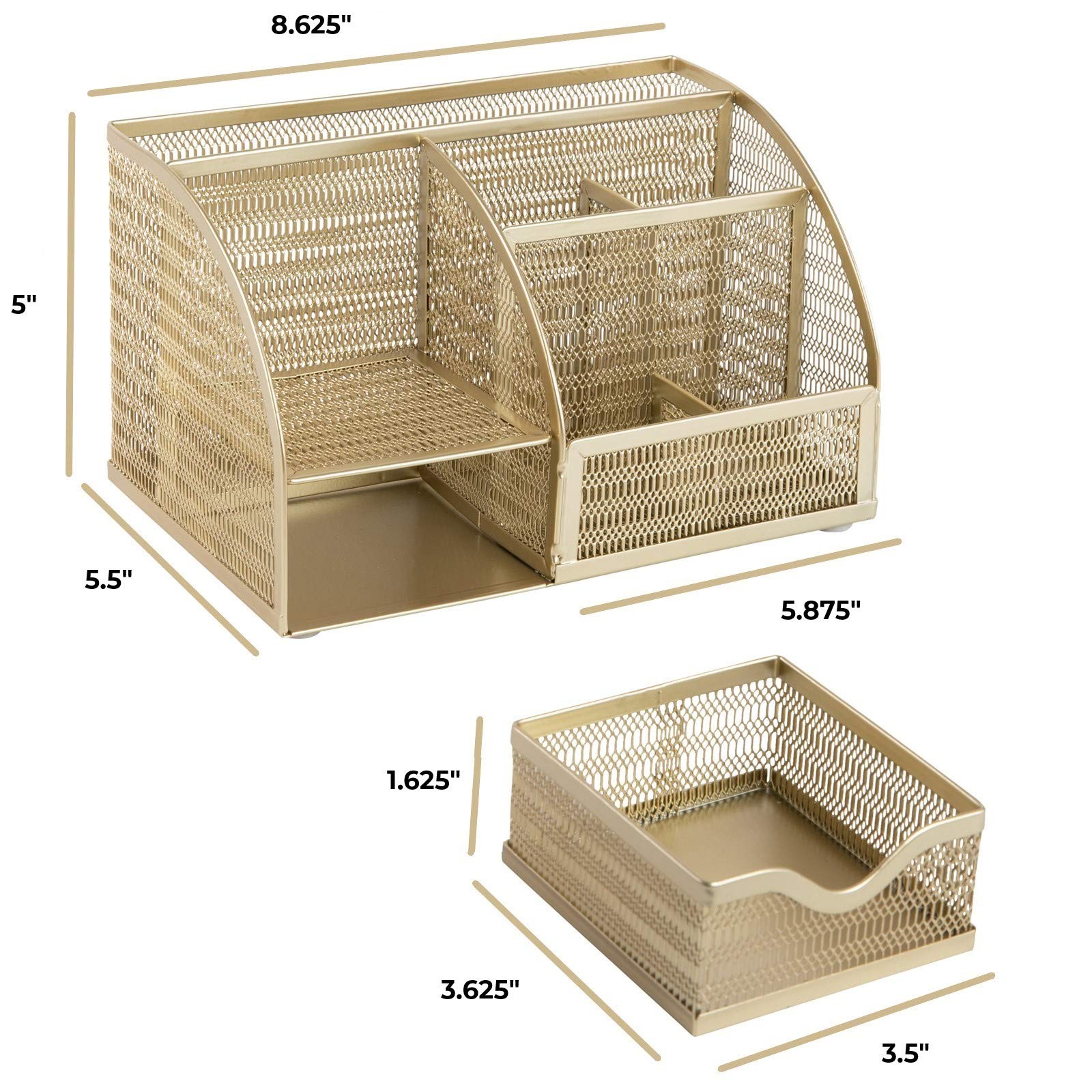 BLU MONACO | Gold Desk Organizer with Drawer | Metal Desktop Caddy with Six C…