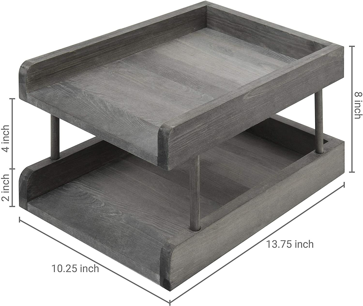 Rustic Grey Wood Paper File Organizer in & Out Desktop Document Holder Tray