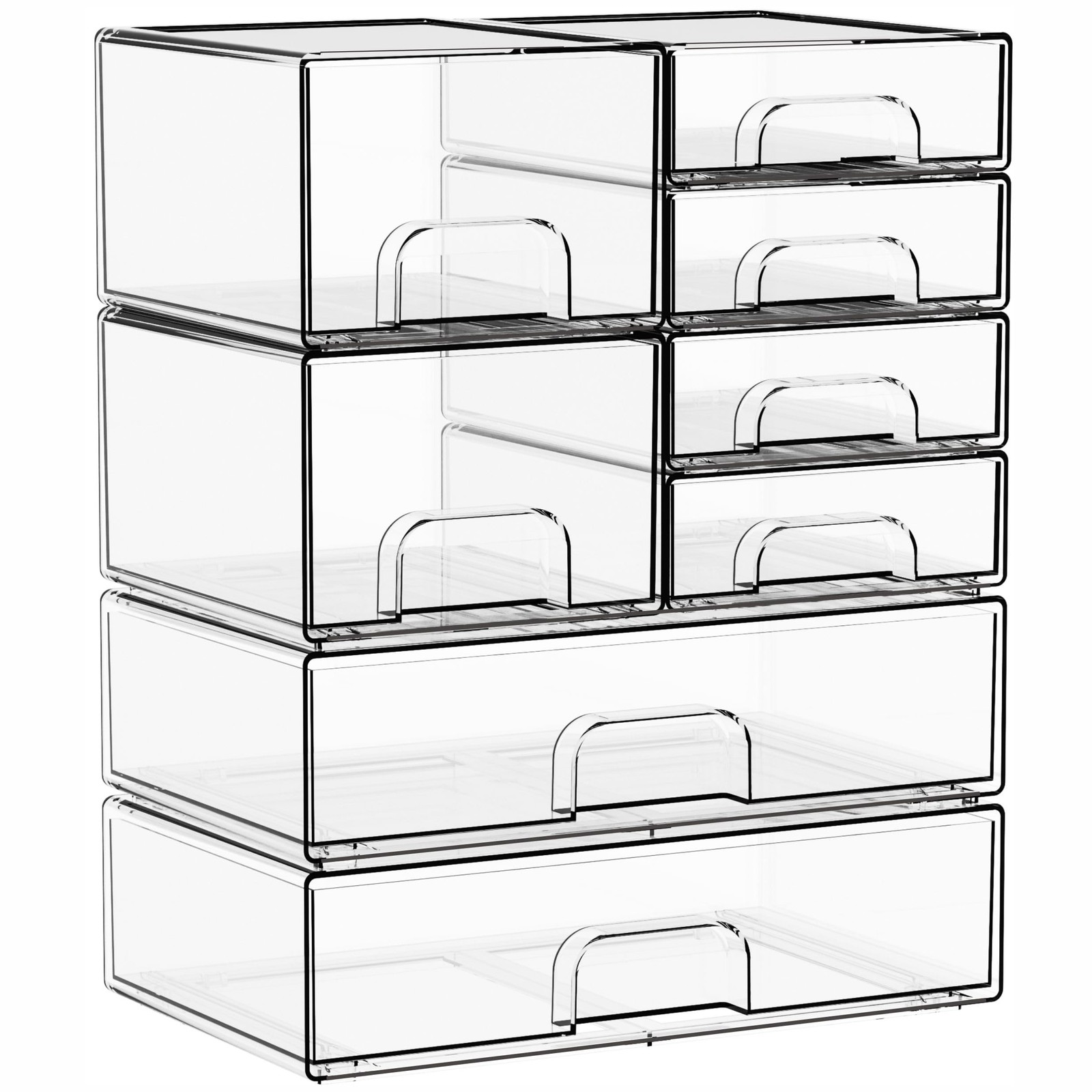 Yieach 8 Pack Clear Stackable Storage Drawers,Acrylic Drawer Large,