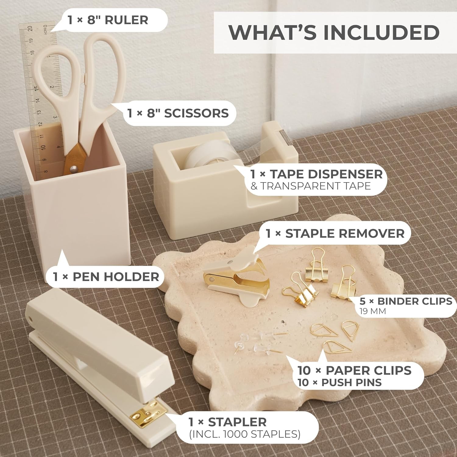 Aesthetic Desk Accessories Set Gold Office Organizer Kit