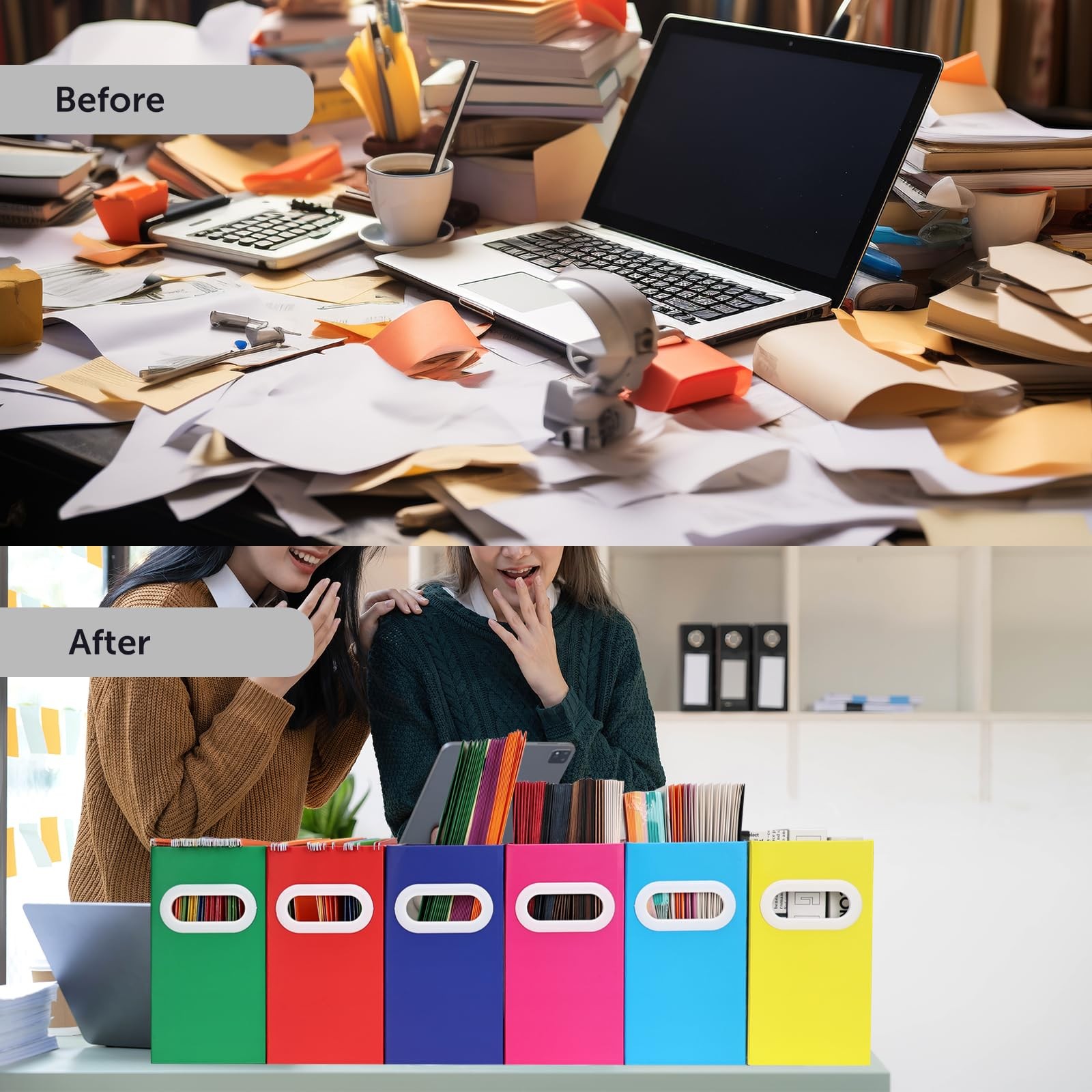 Aosric Collapsible File Organizer Box with Letter Size – 6 Packs, Colored
