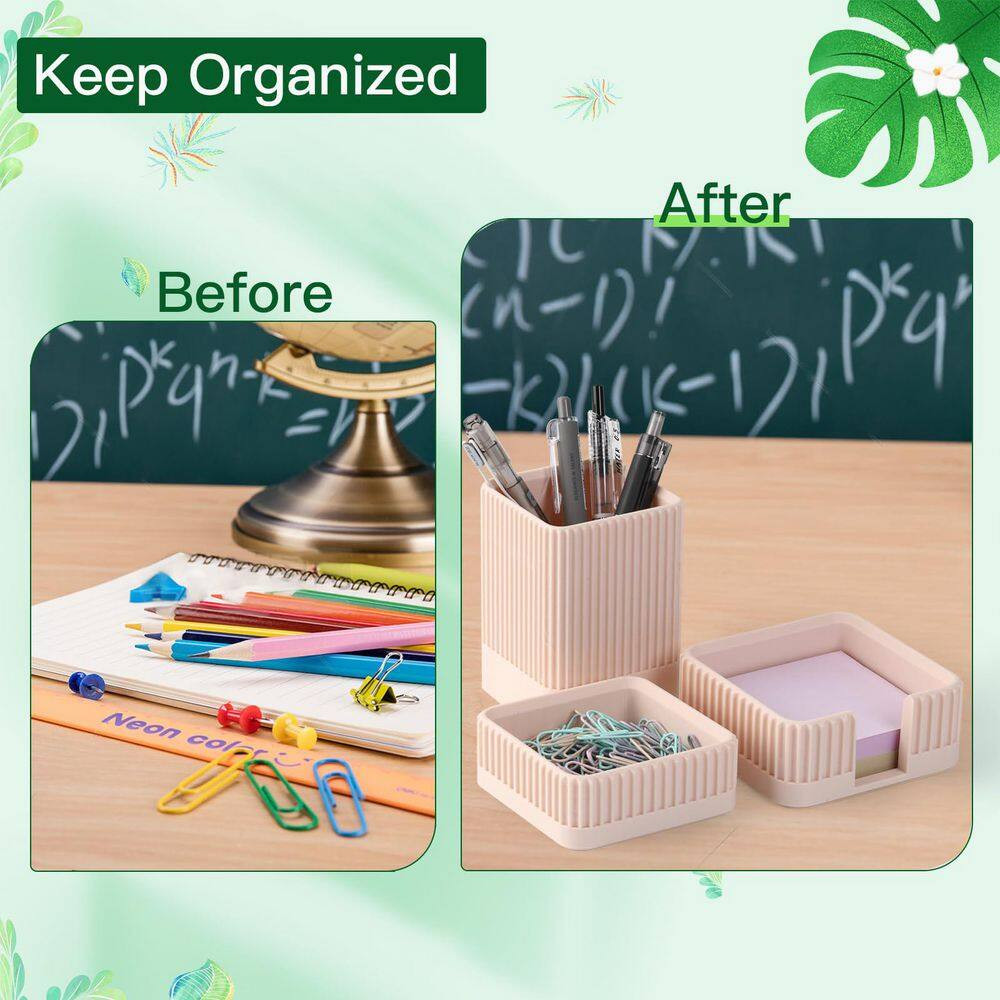 3-Piece Set Desk Organizer Neutral Color Pen Holder Paperclip Sticky Notes Tray