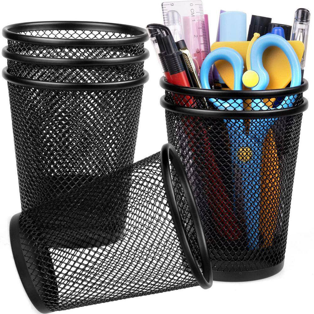 6-Pack round Metal Mesh Pencil Holder with Smooth Edges for Desk Organization, 4
