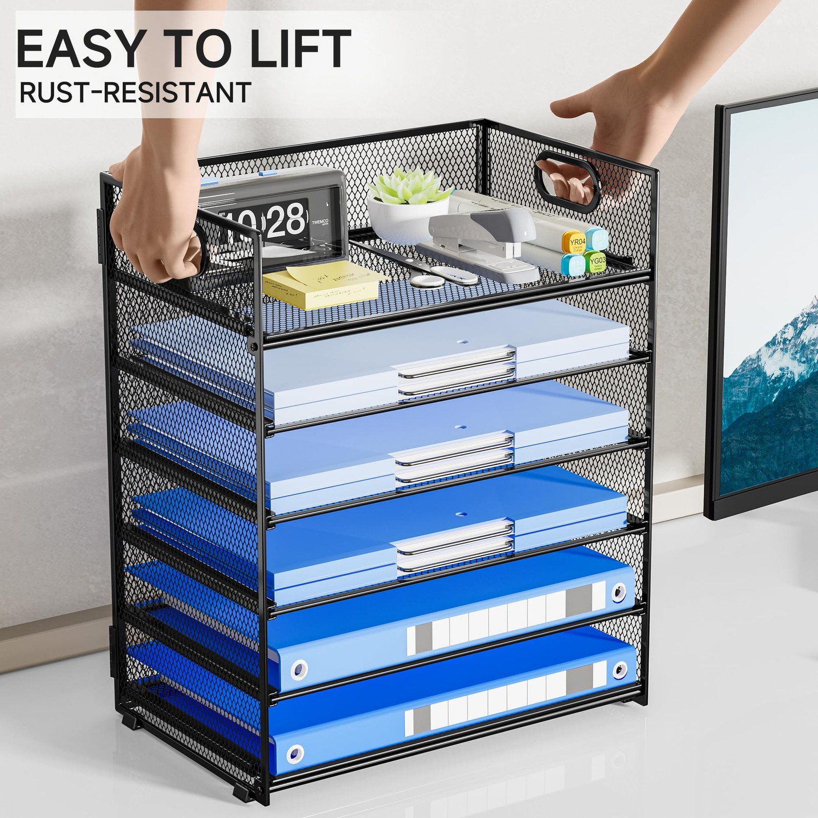 6-Tier Paper Organizer for Desk with Handle, Heavy Duty Metal File Organizer …