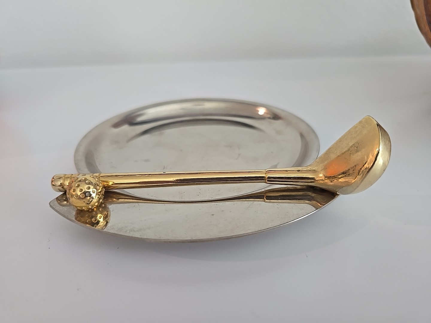 Vintage Desk Set Letter Holder Silver Brass Coin Trinket Dish Golf Bag Club Ball