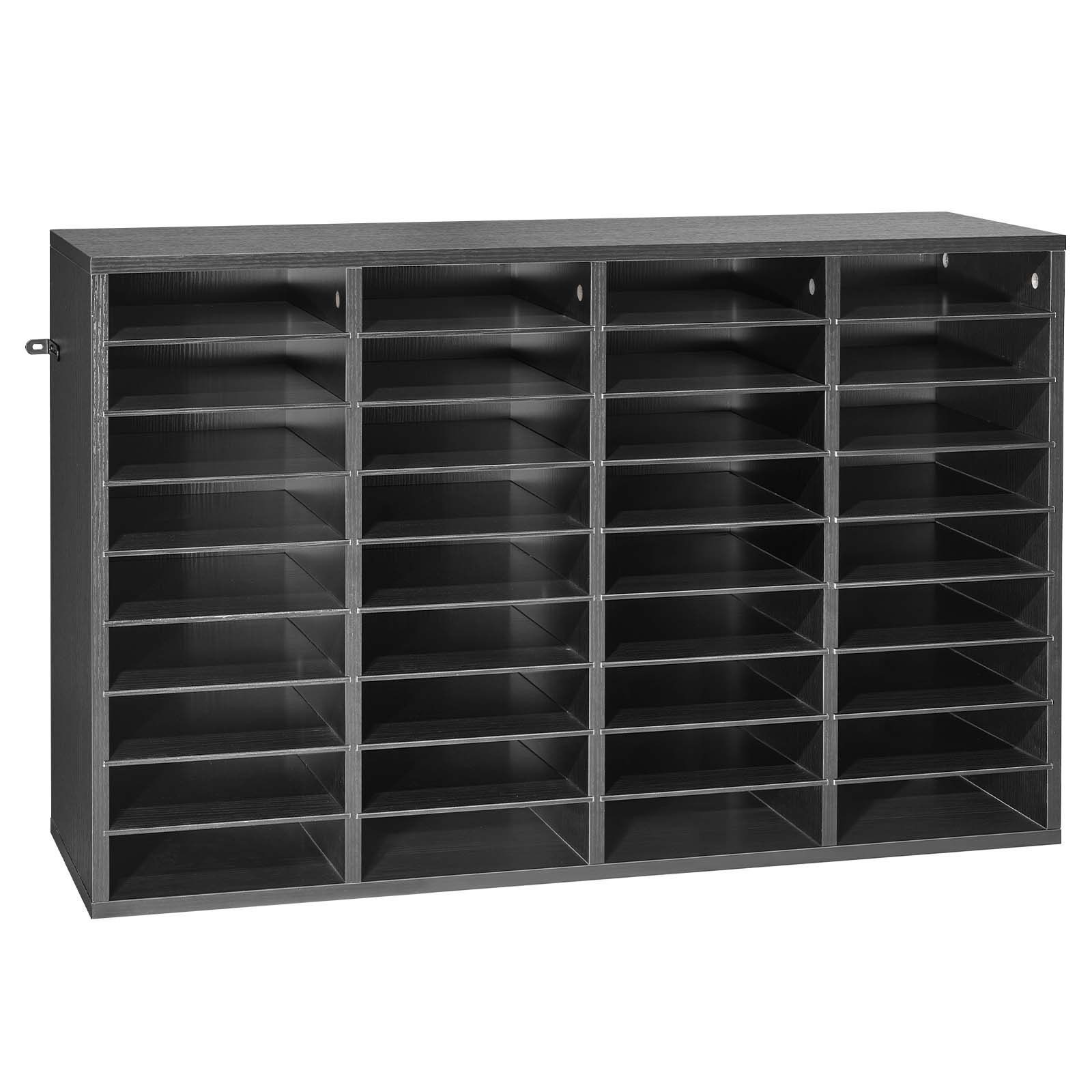 Countertop File Sorter: 36 Compartments, Wooden Finish, Detachable Shelf Design