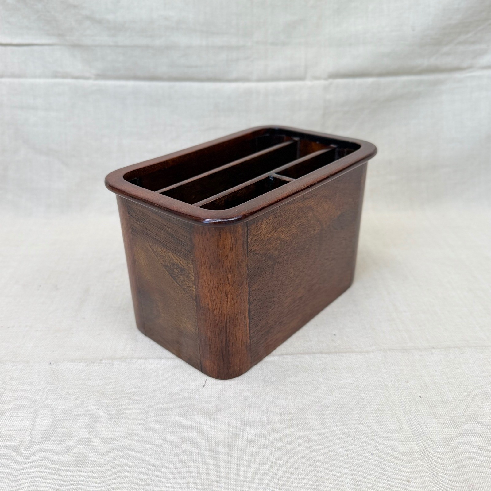 Vintage Wooden Desk Organizer Mail Sorter Office Caddy Walnut 1970s