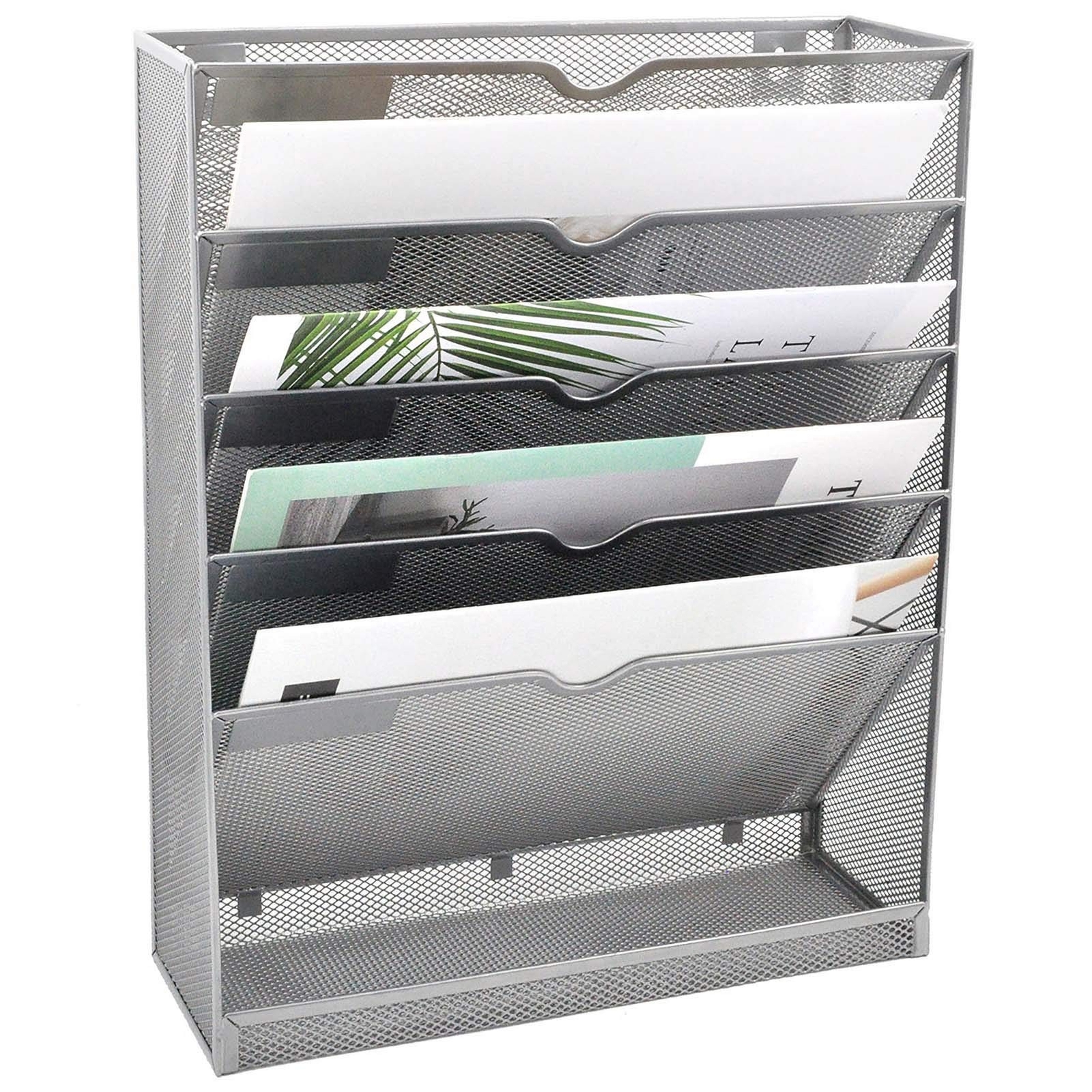 EASEPRES Mesh Wall File Organizer 5 Tier Vertical Mount Hanging Holder Magazi…