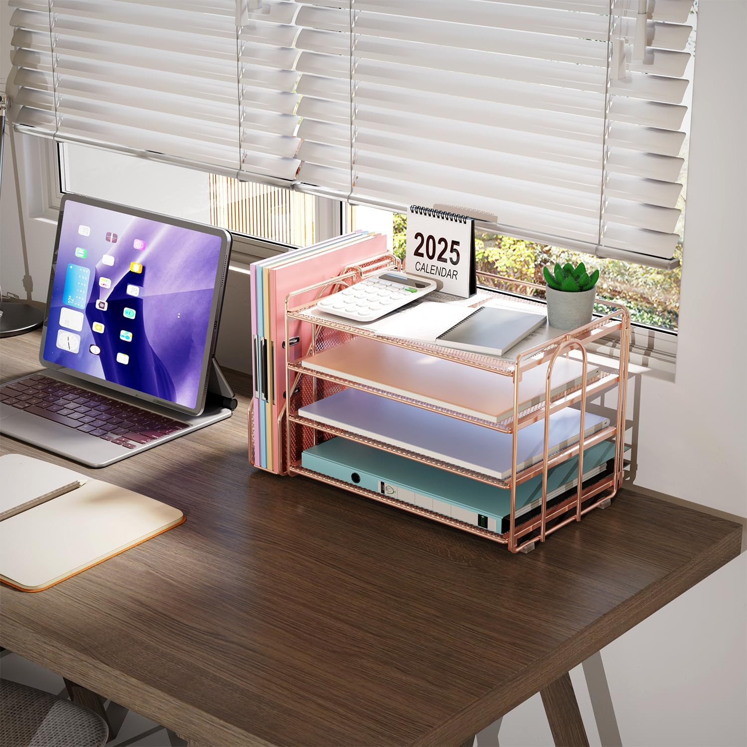 4-Tier Paper Organizer with Magazine Holder, Desk Organizers and Accessories, De