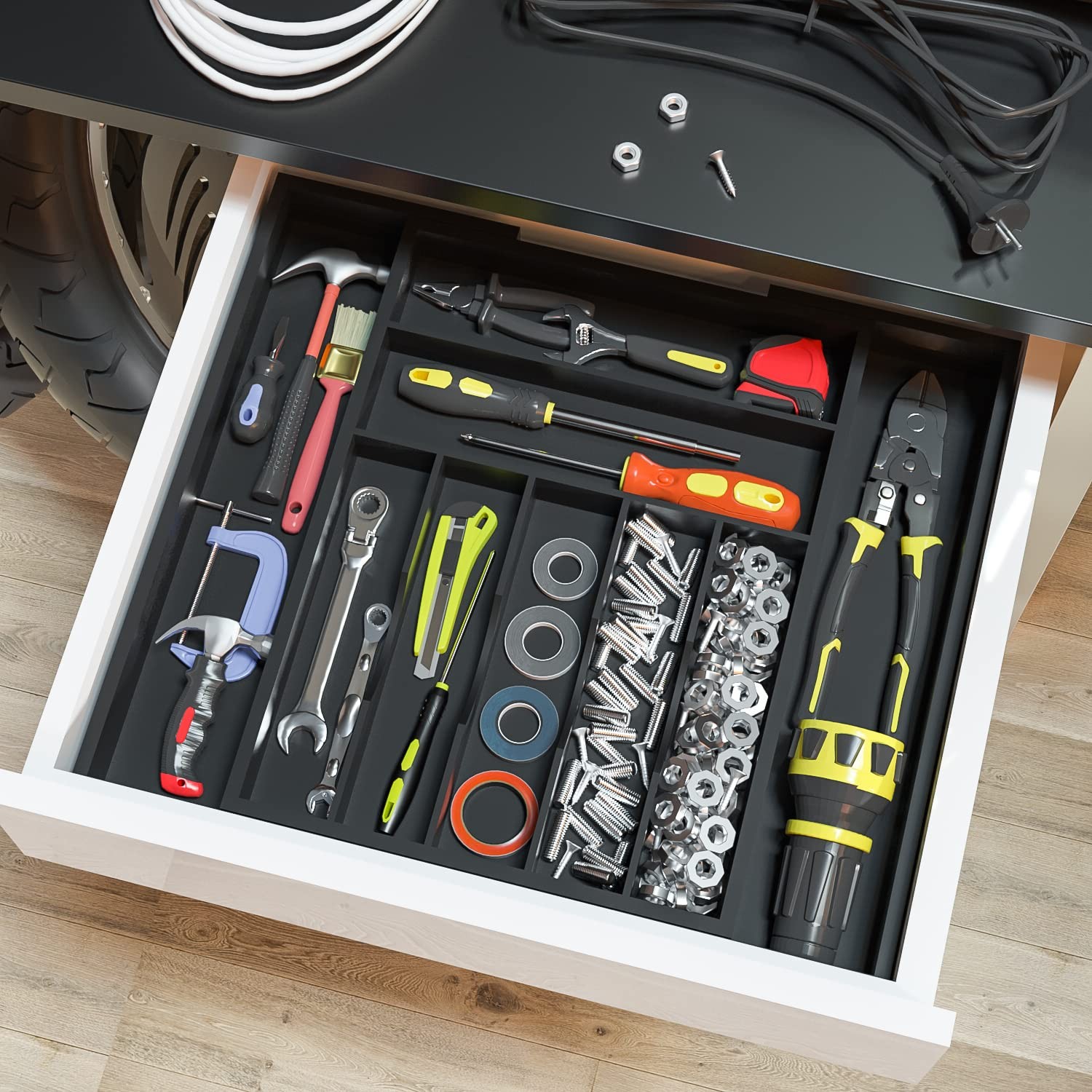 Utensil Organizer Silverware Drawer – Bamboo 9 Slot, Black
