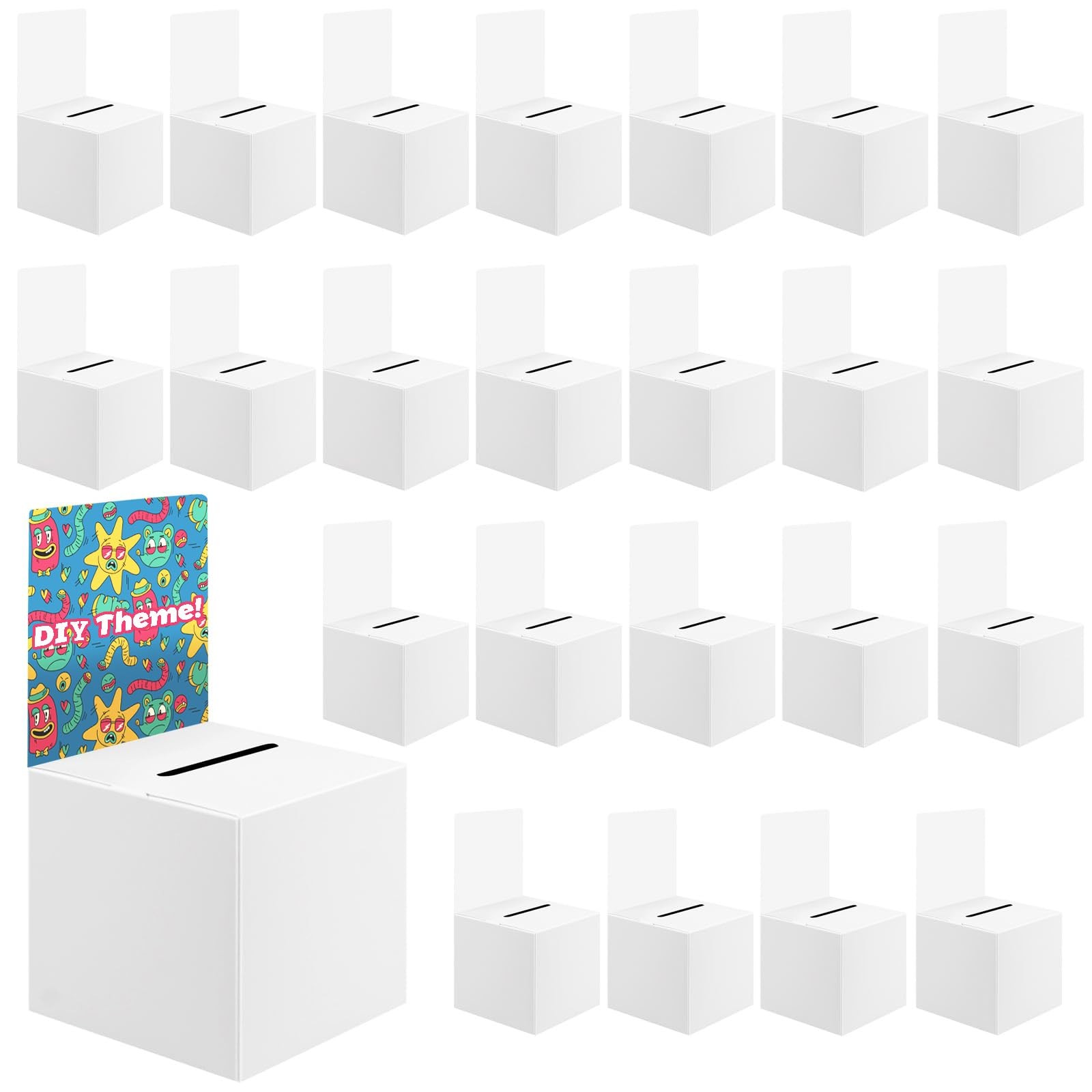 Jyongmer 24 Pack Cardboard Ballot Box with Slot 6 x 6x 6 Inch 24pcs-white