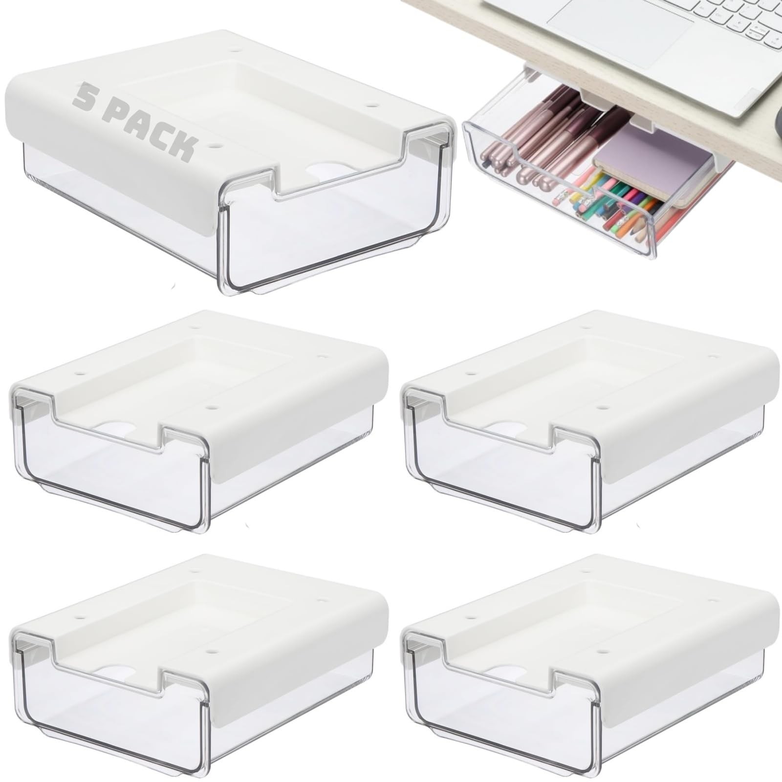 RHBLME 5 Pack Under Desk Drawer, Shelf Drawers Slide Out Transparent
