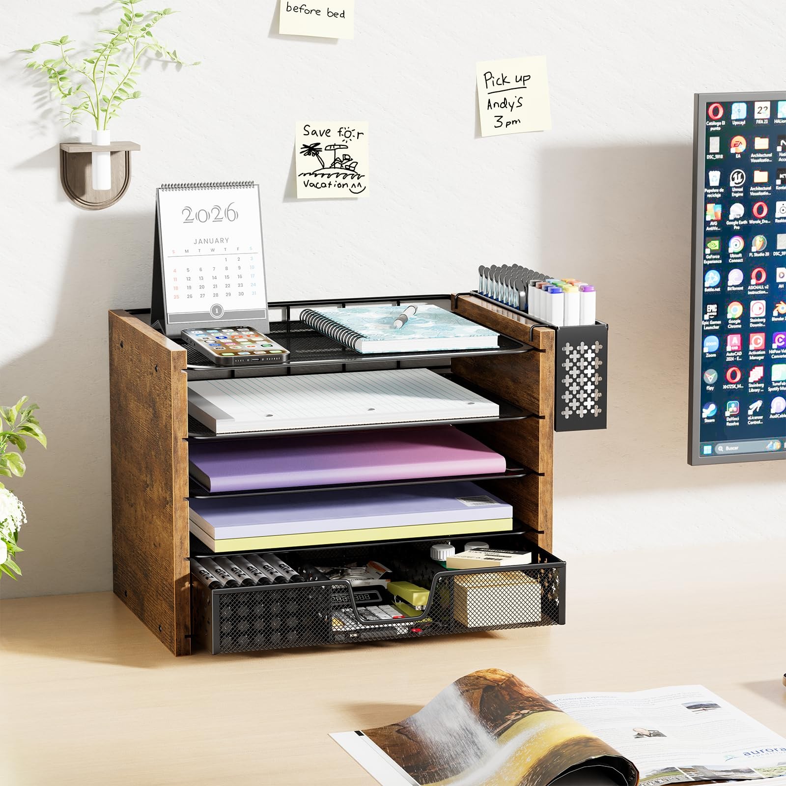 Simple Trending 5-Tier Paper Organizer Letter Tray, 9″ x 12.8″ x 9.8″, Black