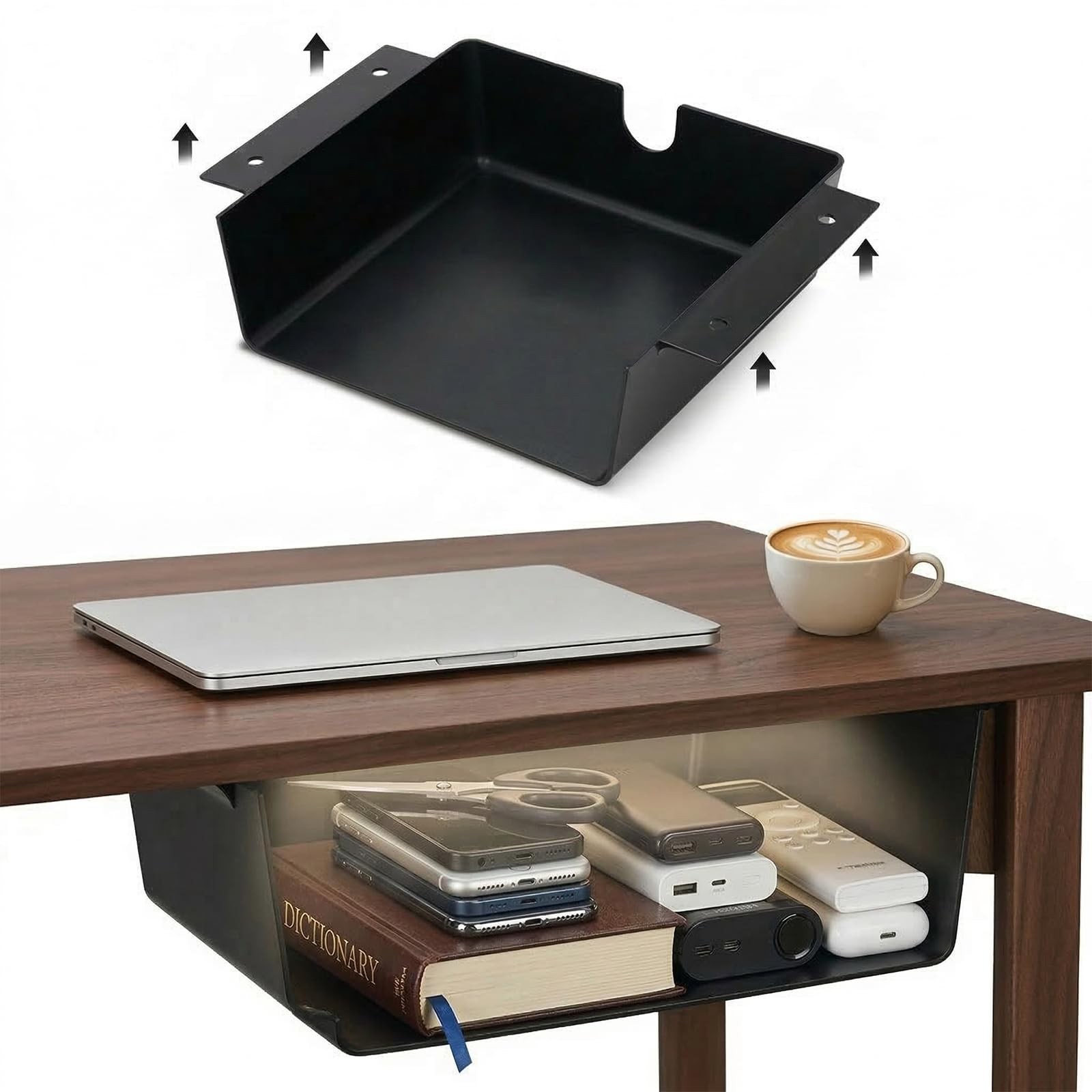 2 PCS Under Desk Hanging Shelf Drawer Organizer Hidden Storage Tray Black
