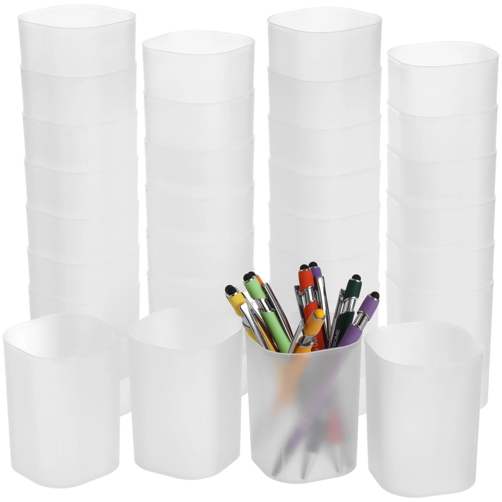 OMISTAR 30 Pcs White Pen Holder Set, 2.76 x 3.94 in Plastic Frosted Pen Cups …