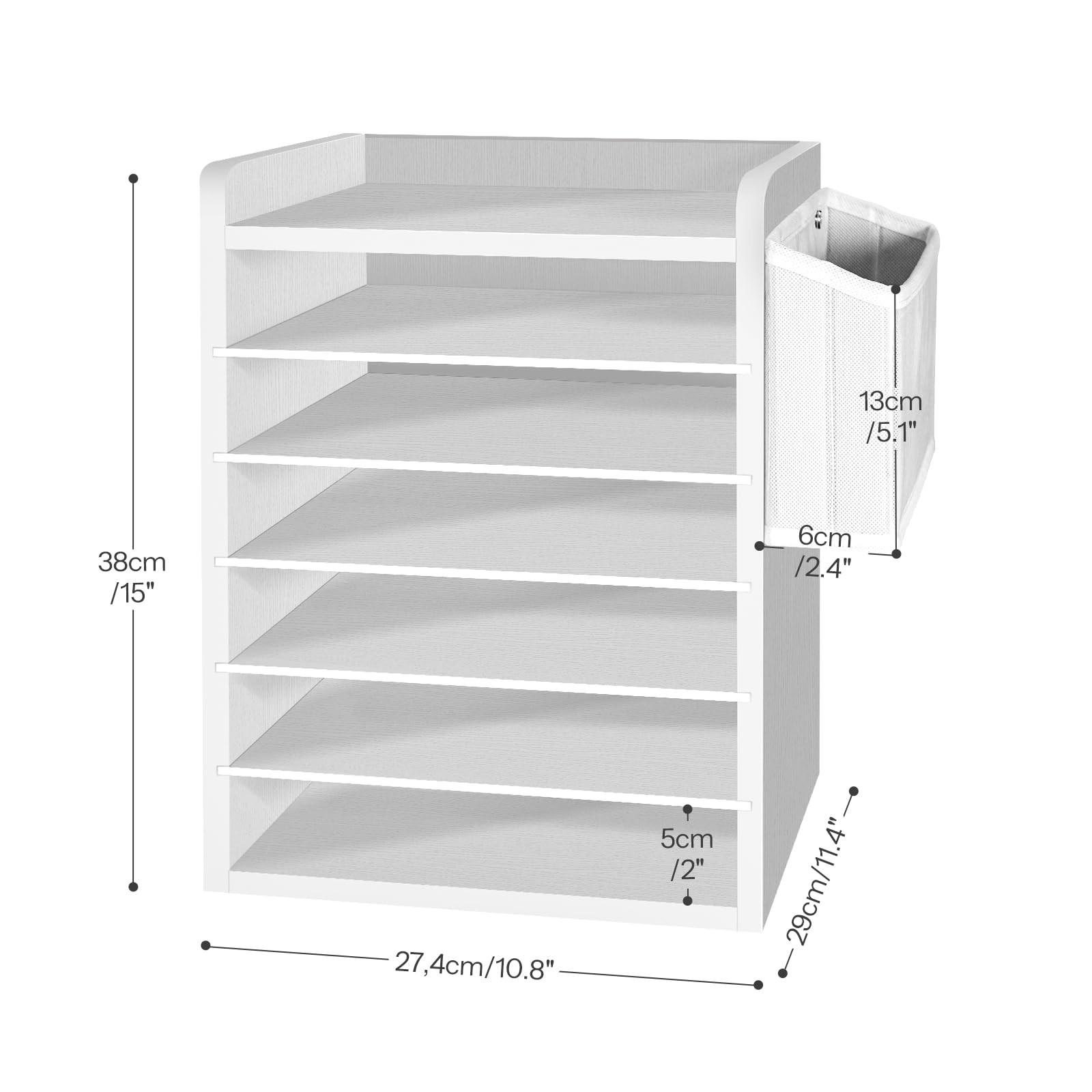 Adjustable Countertop Mail Sorter, 6 Tier Wooden Paper Organizer, Vertical Li…