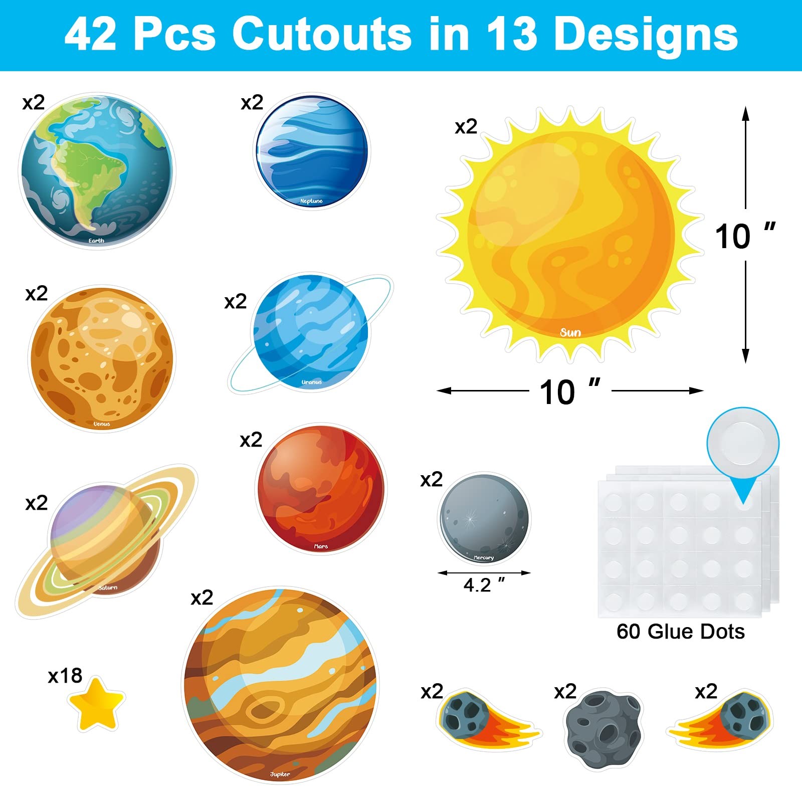 42 Pcs Solar System Cutouts Planet for Bulletin Board