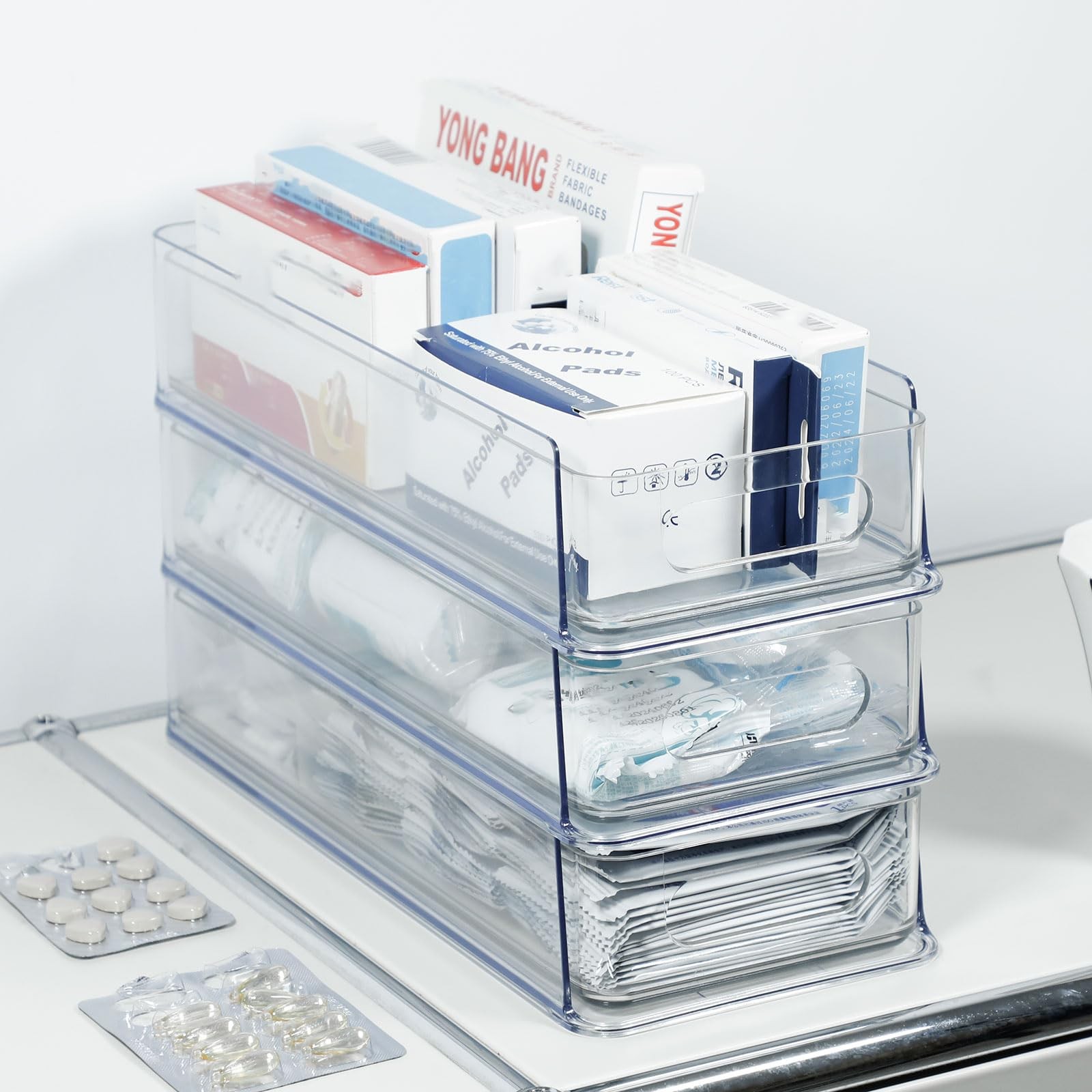 NINEWEEN 3 Tier Desk Drawer for Corner, Plastic Storage 3 Small, Clear