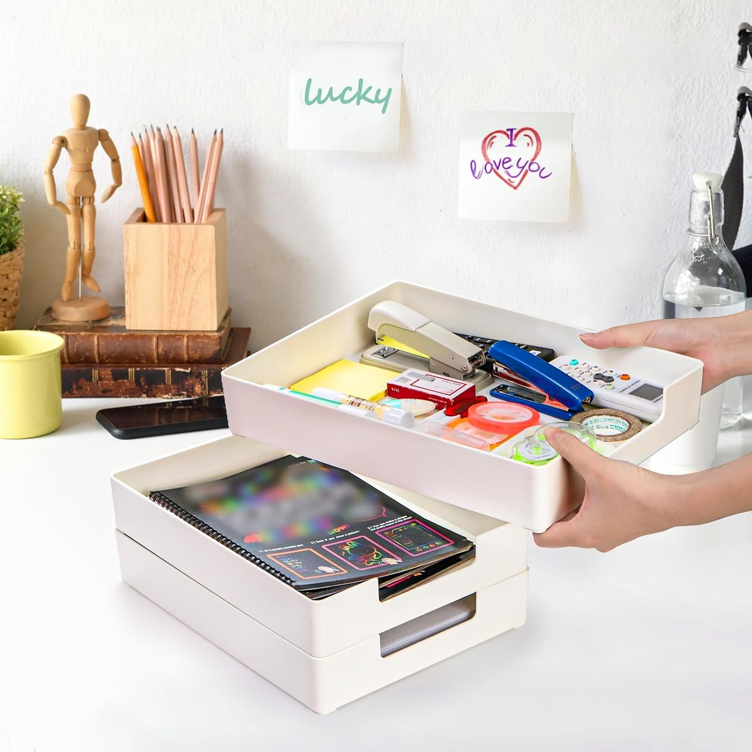 3 Pack Letter Tray, Plastic Stackable A4 Paper Trays, Rectangular Desk Drawer Or