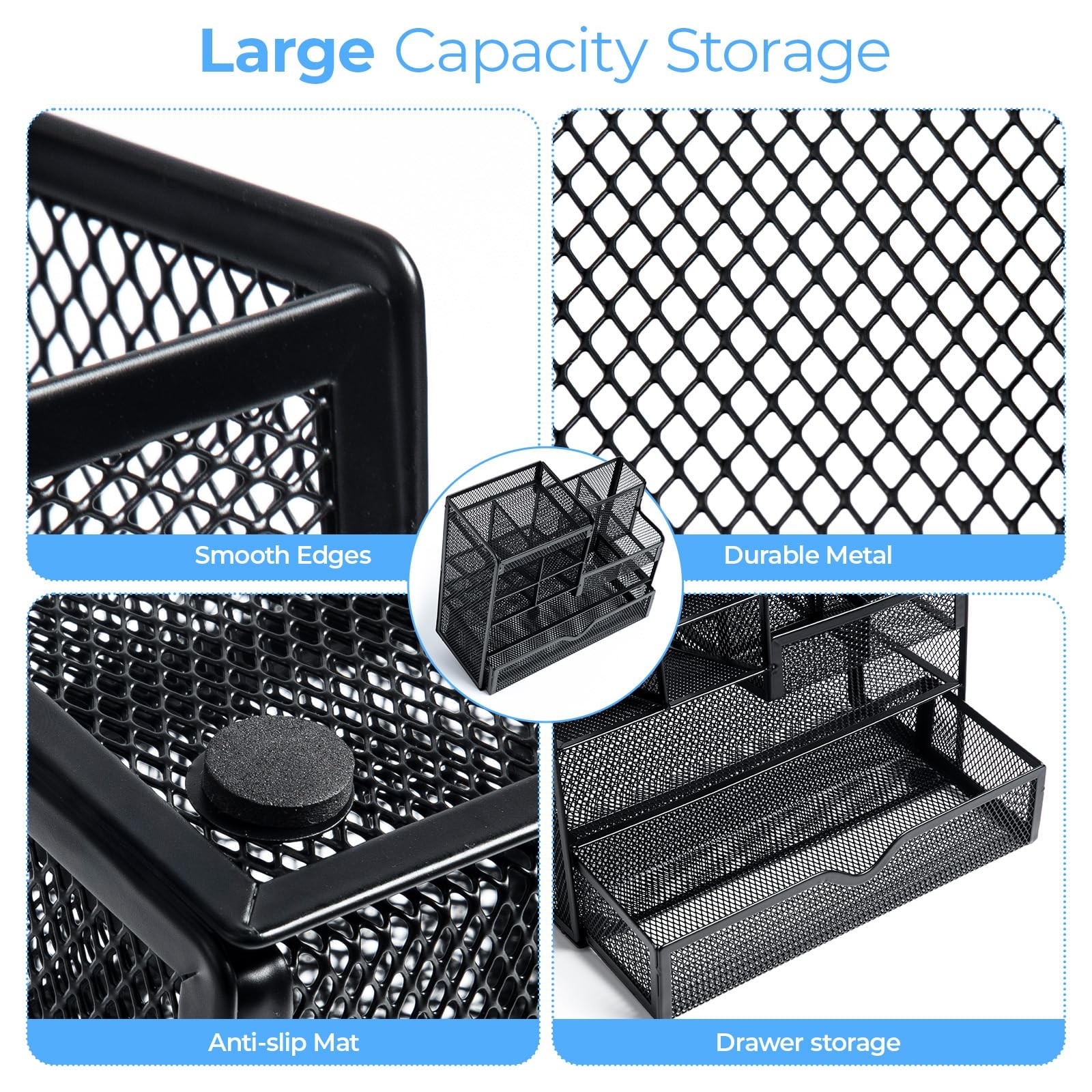 M&G Mesh Pen Holder for Desk, Multi-Functional Pencil with Black