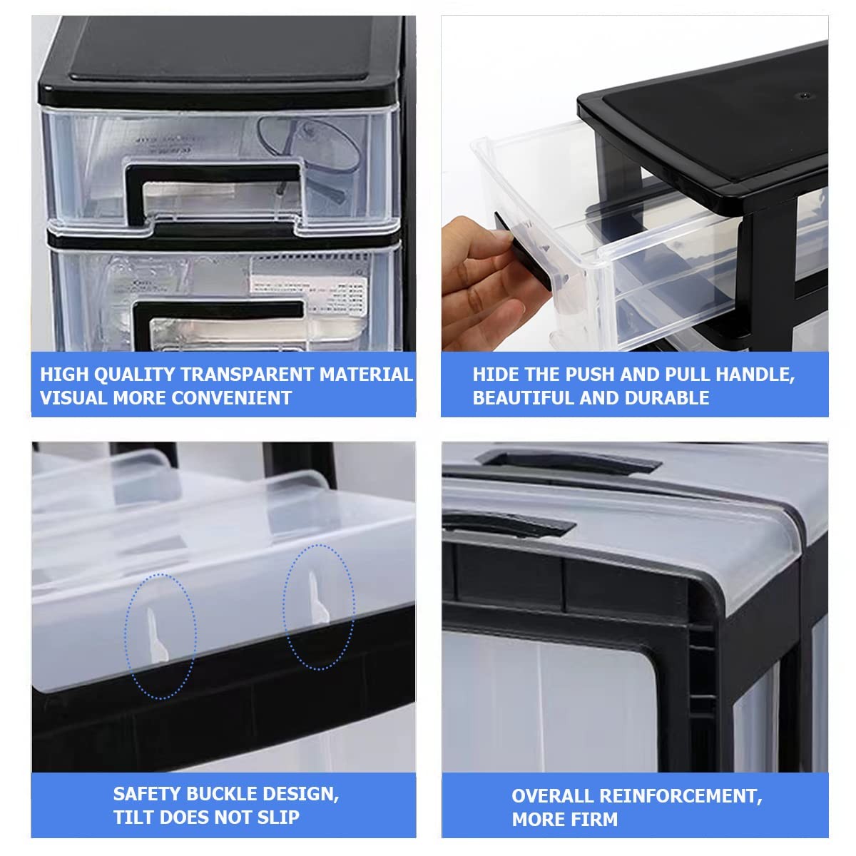 2 Tier Plastic Drawer Organizer Storage Box for Desk, Size 1, black