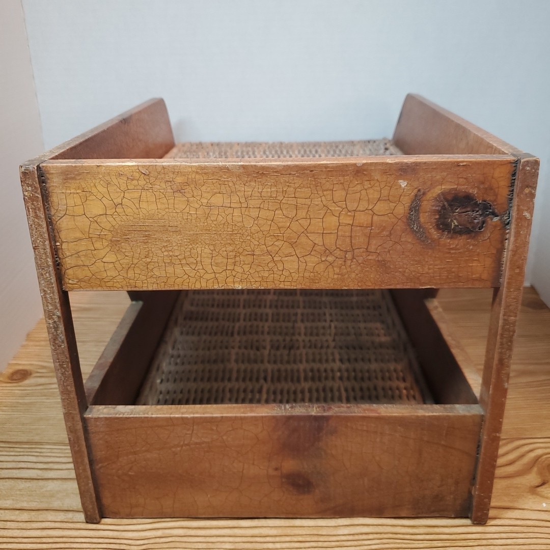 VTG 2 Tier Wood Rattan Wicker Paper Holder Letter Tray Office Desk Organizer