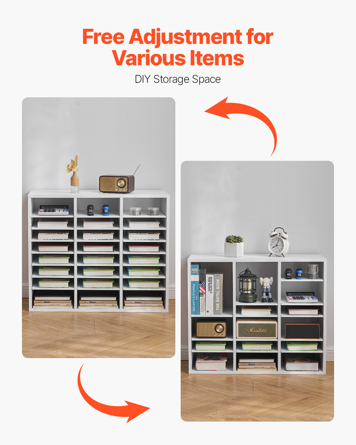 Wooden Literature Organizer 24 Compartments with Adjustable Shelves White