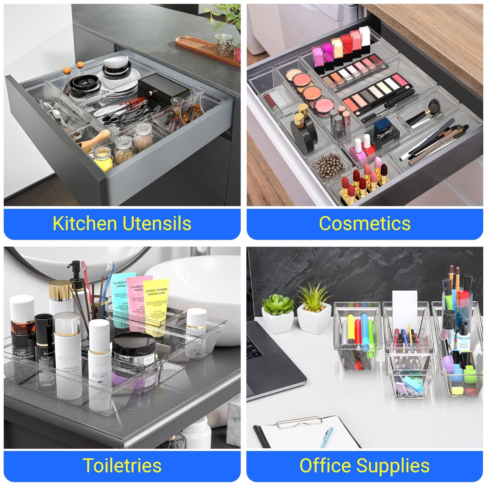 YAN & HIN Set of 16 Stackable Non-Slip Acrylic Organizers for Clear