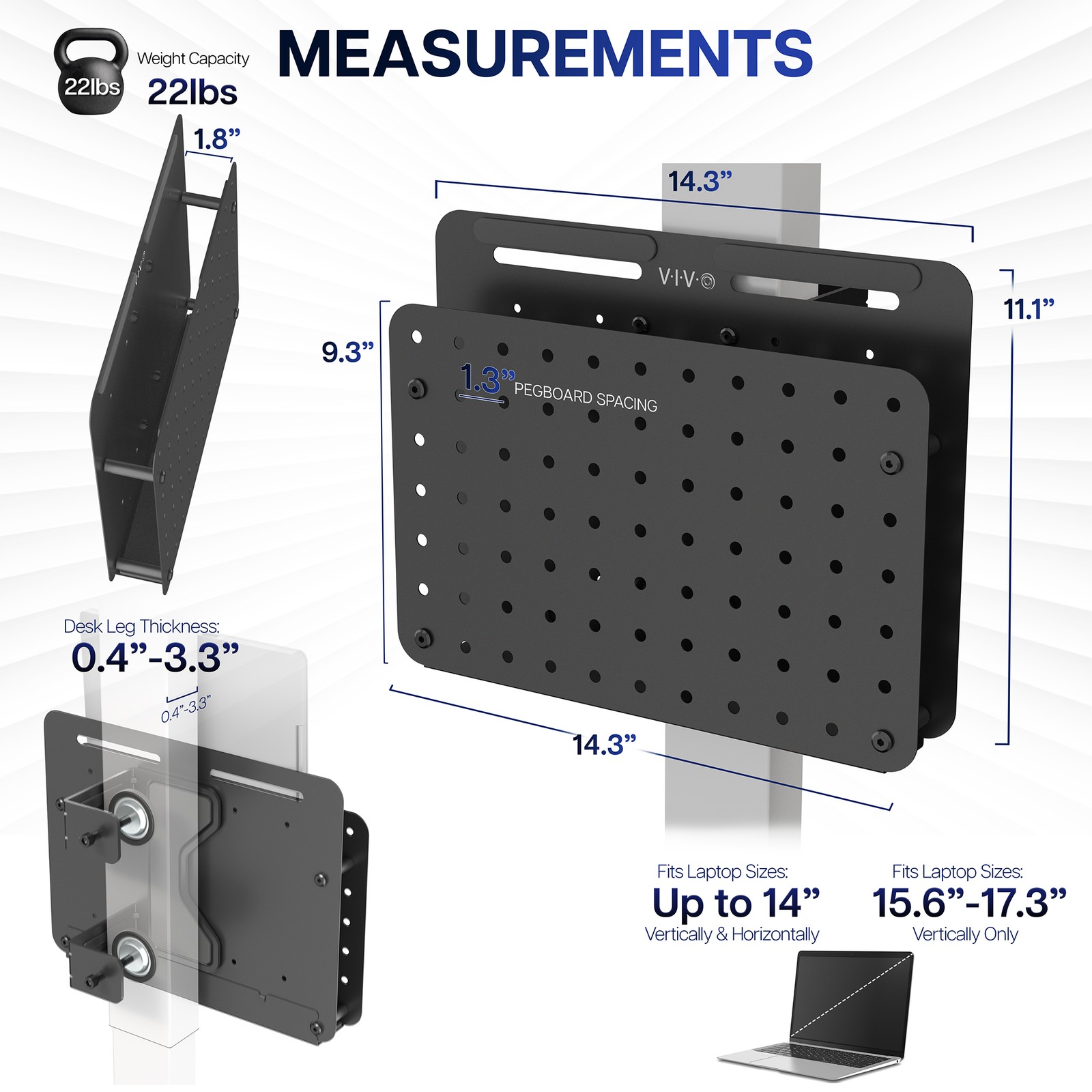 VIVO Steel Clamp-on Desk Leg Laptop Holder with Pegboard, Magnetic Tablet Sleeve