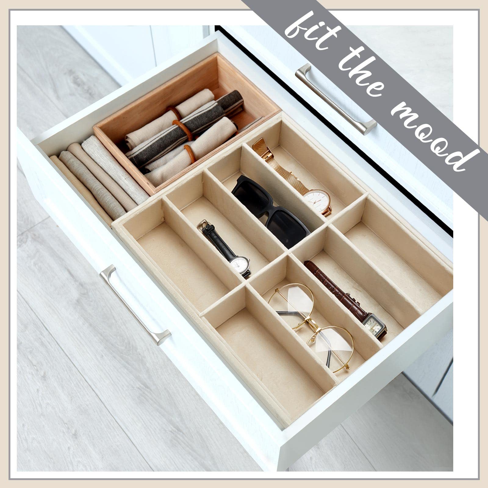 Amylove 4 Pcs Beige Sunglass Organizer Trays 8 Grids Velvet 8 Grids,
