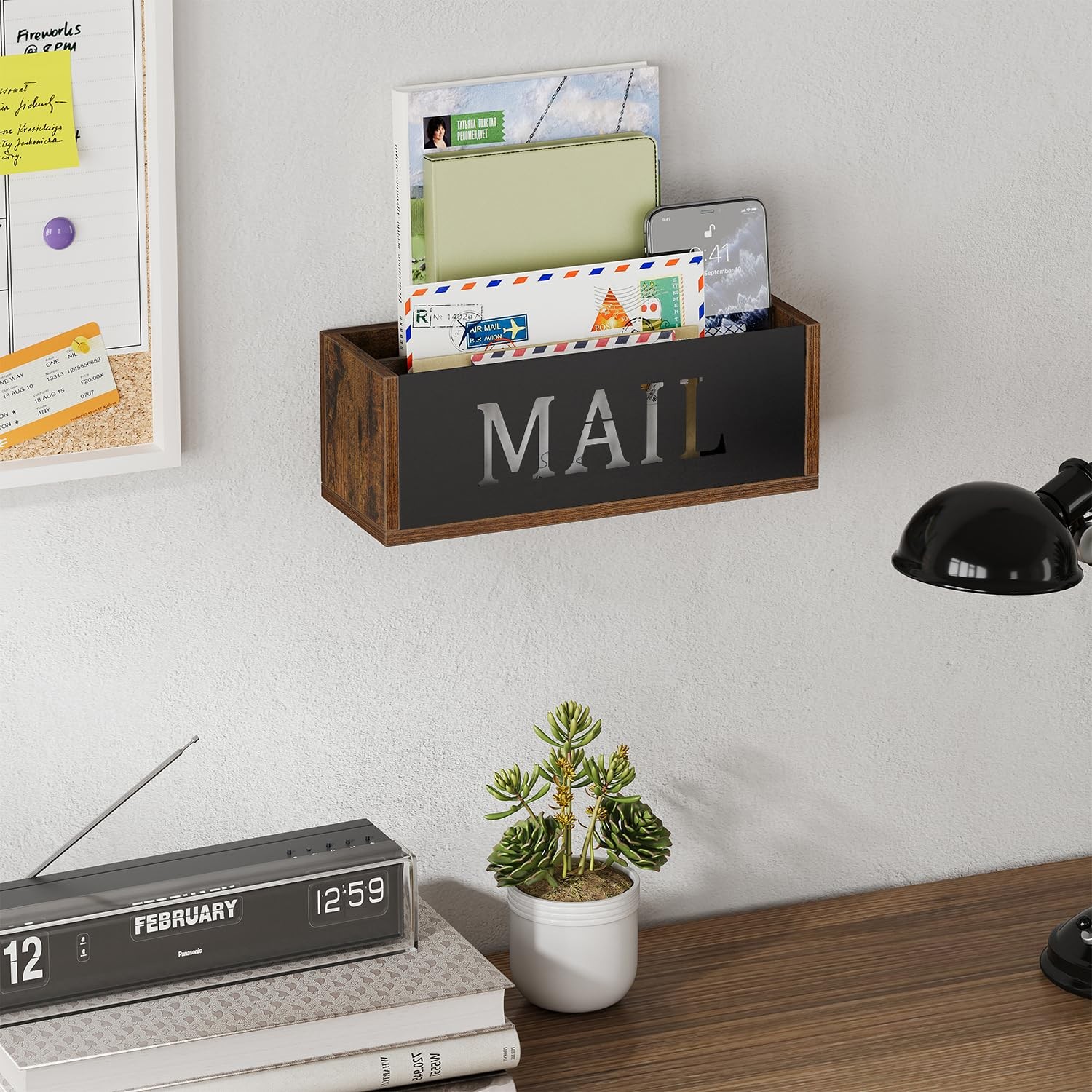 Desk Mail Organizer Wall Mount Holder 2 Slots Basket Countertop Envelope