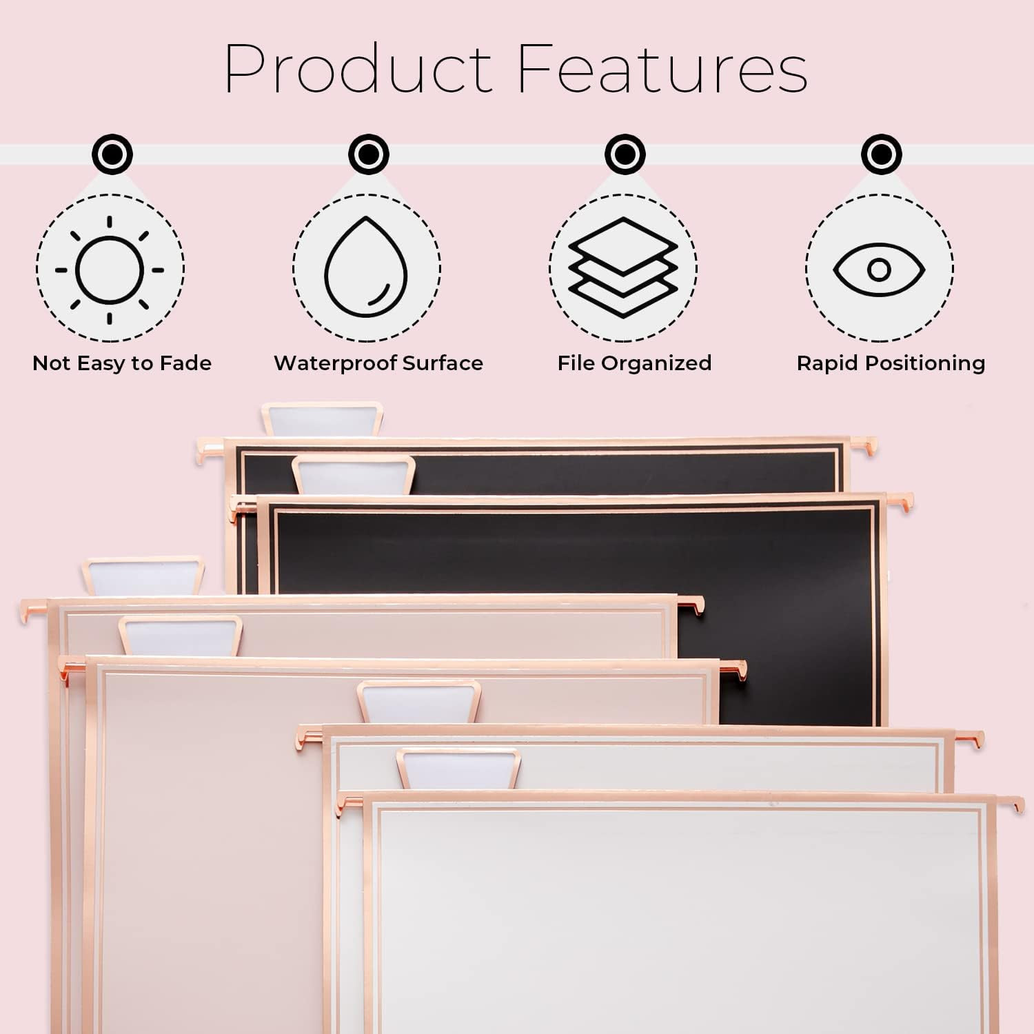 1 Pack Rose Gold Desktop Hanging File Organizer | 12 Pack Rose Gold Pocket Hangi
