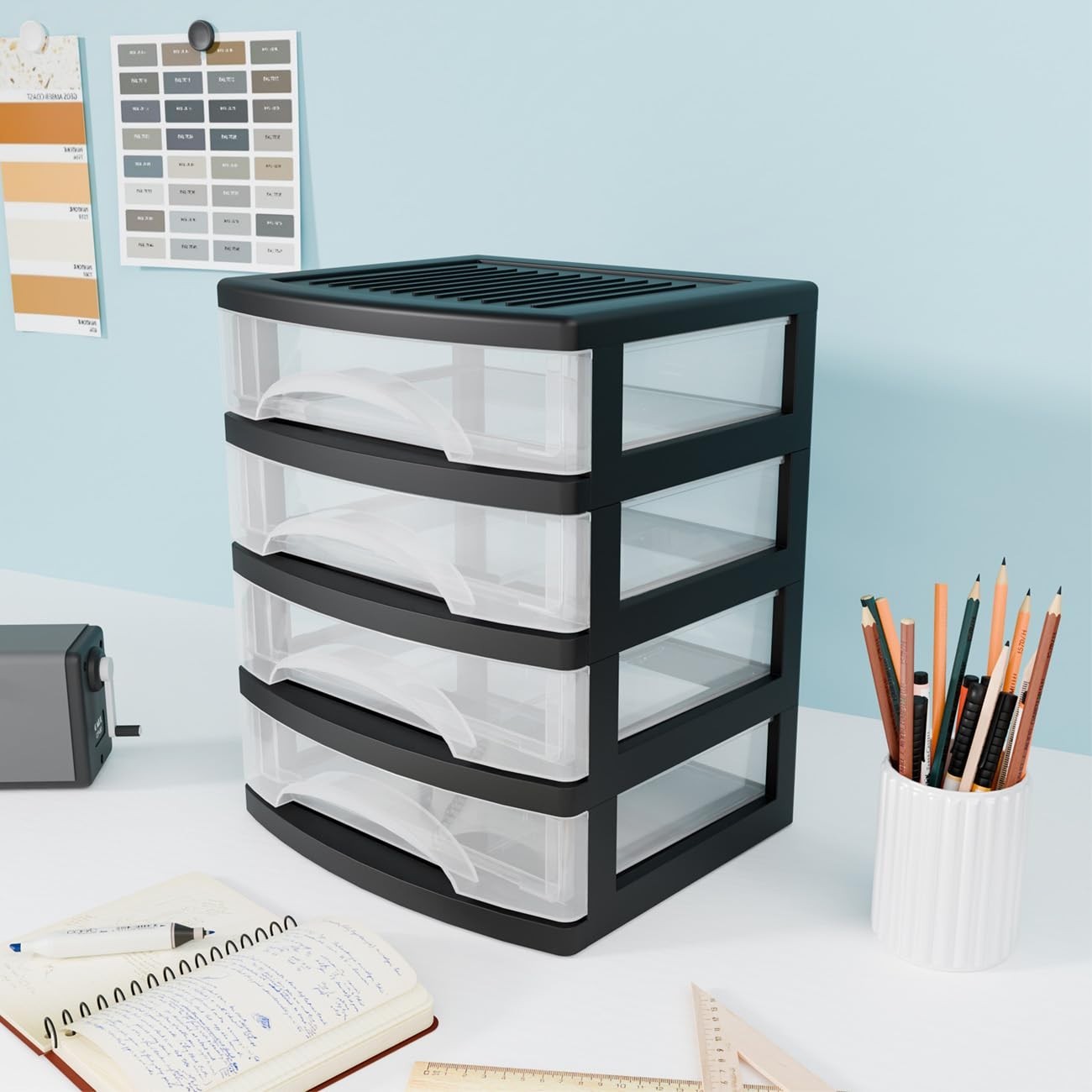 4-Drawer Clear Stacking Desktop Organizer – Office Supplies Storage, Stackable B