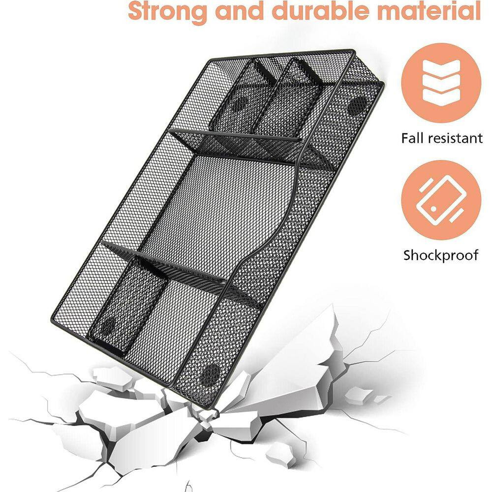 Black 12.87 In. X 8.73 In. Coated Metal Mesh Adjustable Desk Drawer Organizer Tr