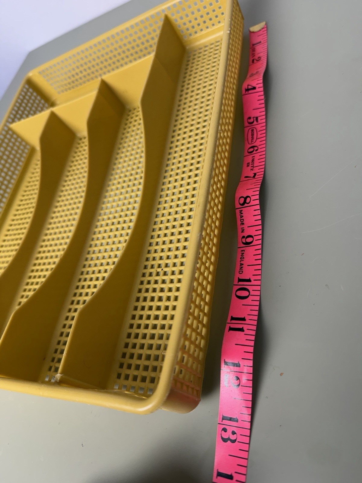 Vtg. Mustard Yellow Plastic Silverware Utensil Tray 4 Slot Retro kitchen Storage
