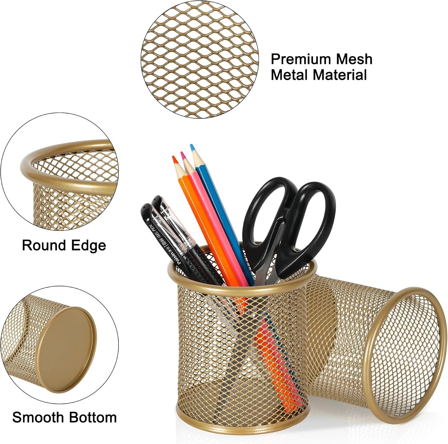Durable Round Pencil Holders – Rust Resistant, Slip Resistant Gold Cup Set