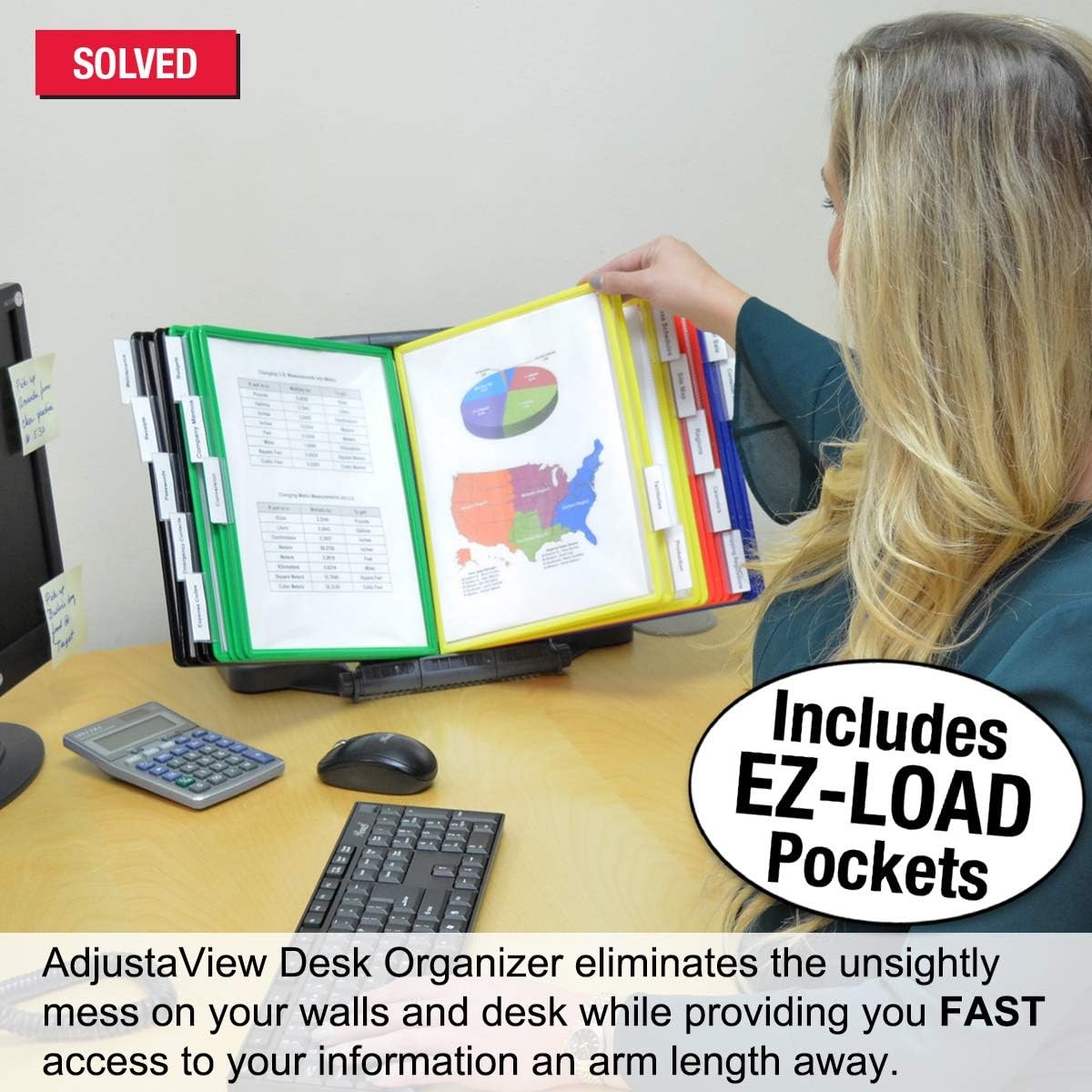 AdjustaView 20-Pocket Desk Reference Organizer W/ Easy-Load Pockets