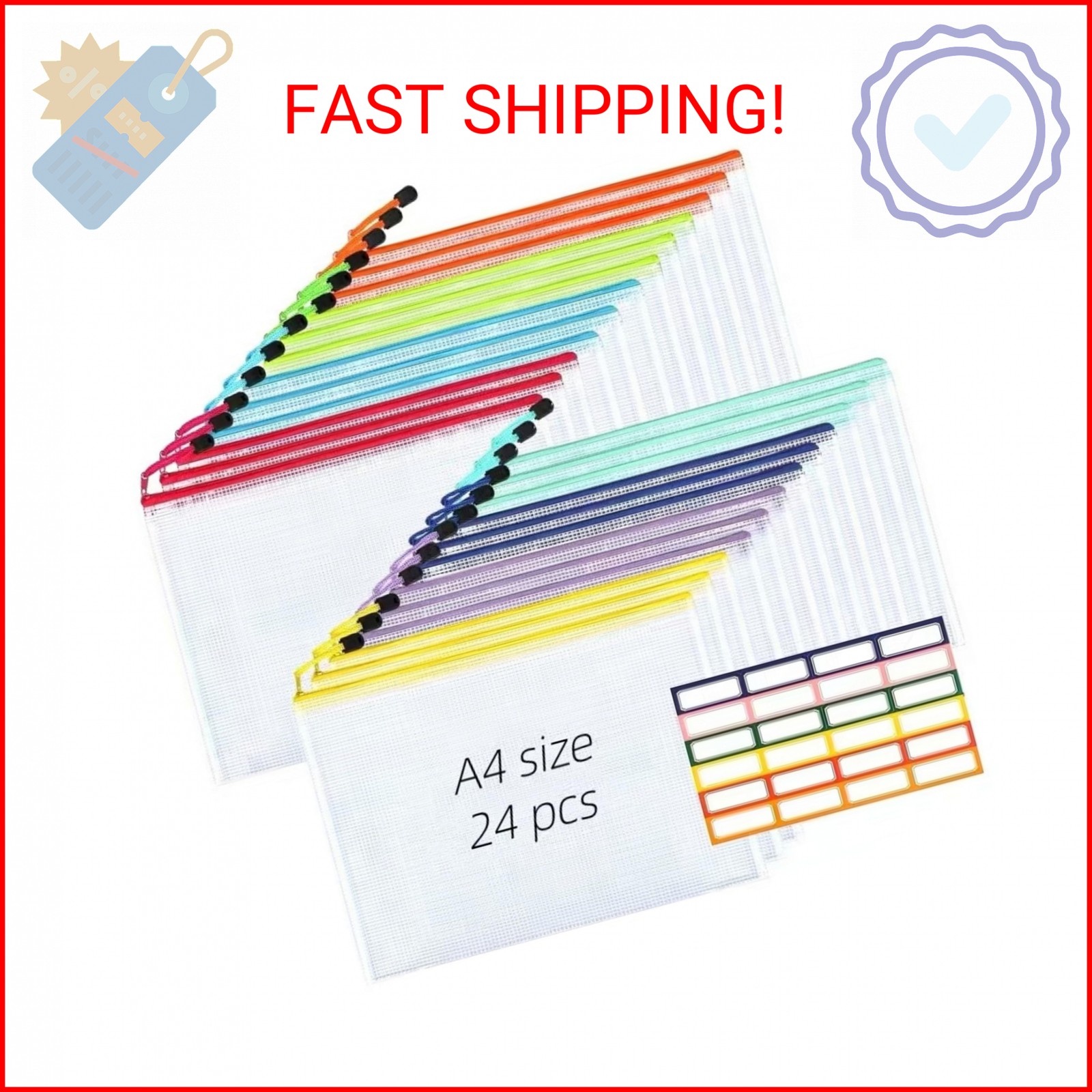 XQQDQQ A4 Mesh Zipper Pouches, 24pcs 8 Colors – Plastic Zipper Bags for Organizi