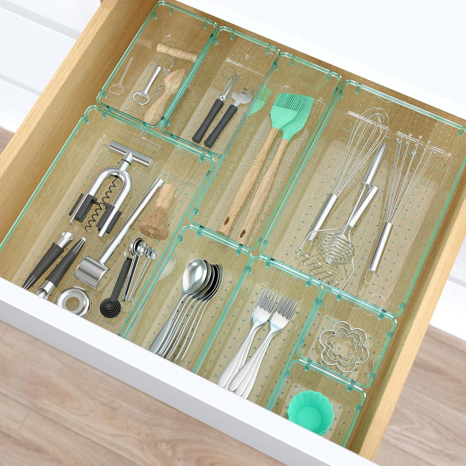 7 PCS Clear Plastic Drawer Organizers Set, 4 Size Desk Drawer Organizer Trays fo
