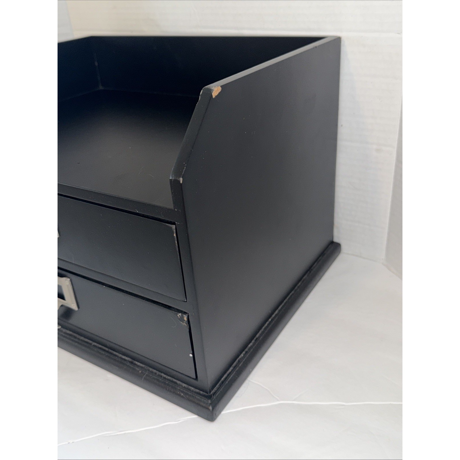 Pottery Barn Black Wood Desk Organizer 2 Drawer Apothecary Office Storage Box