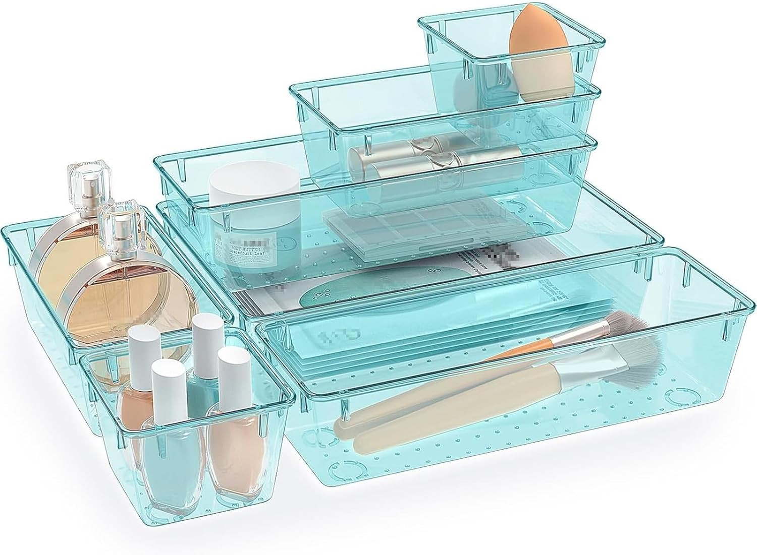 7 PCS Clear Plastic Drawer Organizers Set, 4 Size Desk Drawer Organizer Trays fo