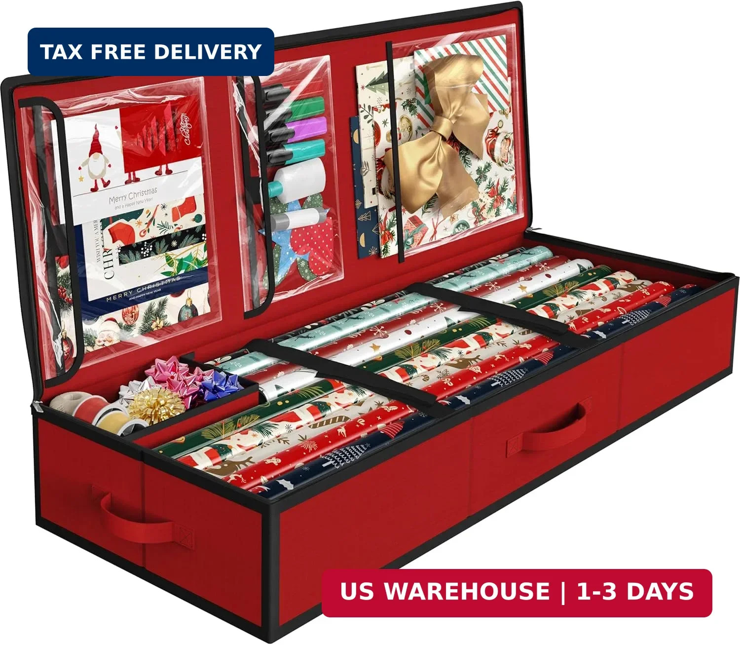 Simple Houseware 41.5″ Wrapping Paper Storage Organizer – Fits 40 Rolls with Adj
